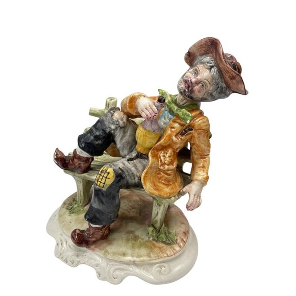 Giao Longi VTG Italy Made Drunk man on Bench Ceramic fIgurine 10"x9"x6" SKU 9393 - Picture 10 of 14